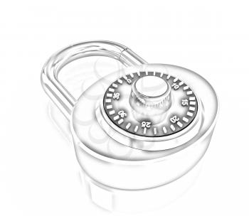 Illustration of security concept with gold locked combination pad lock on a white background