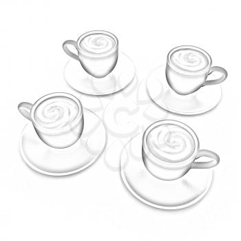 Coffee cups on saucer on a white background