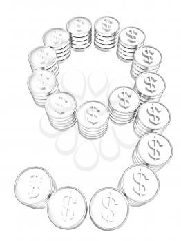 Number nine of gold coins with dollar sign isolated on white background
