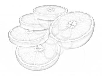 half oranges on a white background