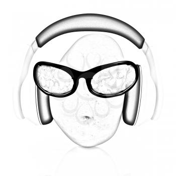 potato with sun glass and headphones front face on a white background