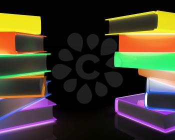 Colorful real books on a black background