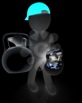 3d man with kettlebell. Bodybuilding. Lifting kettlebell on a white background