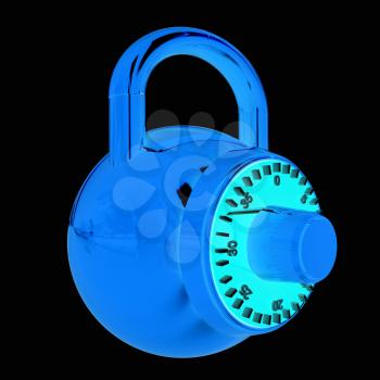 Illustration of security concept with glossy locked combination pad lock on a white background