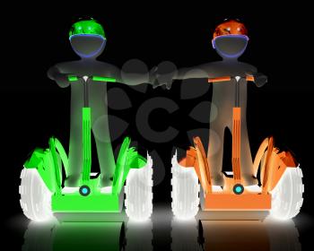 3d people in riding on a personal and ecological transport in helmet and holding hands. Concept of partnership