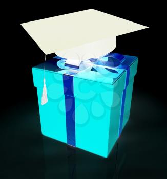 graduation hat on a red gift on a white background