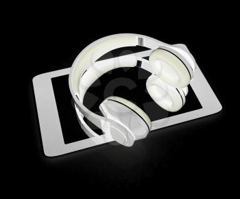 a creative cellphone with headphones isolated on white, portable audio concept 