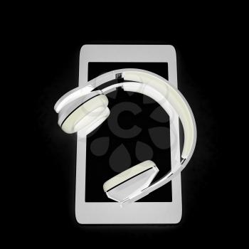 a creative cellphone with headphones isolated on white, portable audio concept 