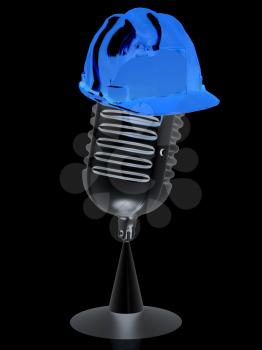 New 3d concept of technology education with microphone and hard hat