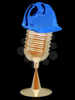 New 3d concept of technology education with microphone and hard hat