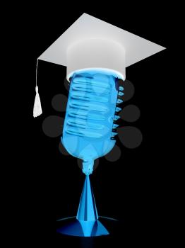 New 3d concept of education with microphone and graduation hat