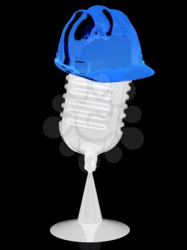 New 3d concept of technology education with microphone and hard hat