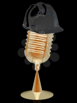 New 3d concept of technology education with microphone and hard hat