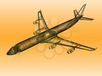 3d model Flying airplane on gradient background