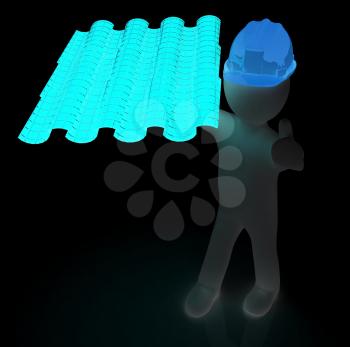 3d man presents the roof tiles on a white background