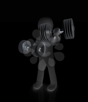 3d mans with metall dumbbells on a white background
