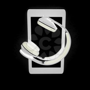 a creative cellphone with headphones isolated on white, portable audio concept 