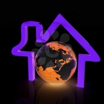 3d green icon house, earth on white background 