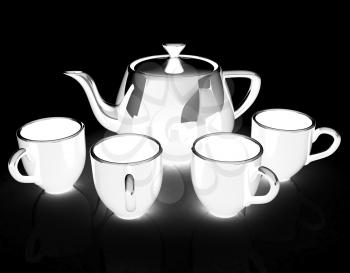 black teapot and cups