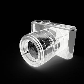 3d illustration of photographic camera on white background