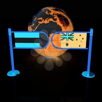 Three-dimensional image of the turnstile and flags of Australia and Austria on a white background 