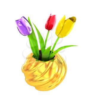 Tulips with leaf in vase