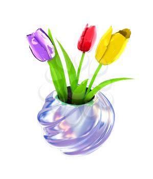 Tulips with leaf in vase