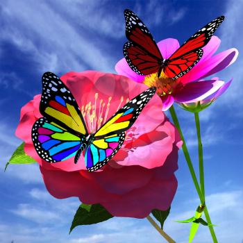 Beautiful Flower and butterfly against the sky 