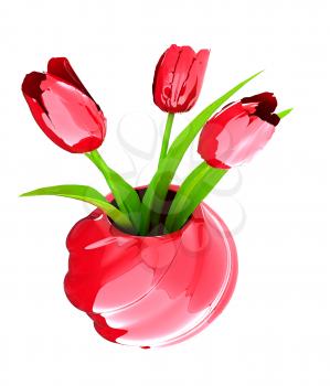 Tulips with leaf in vase