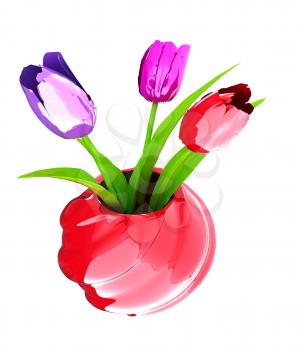 Tulips with leaf in vase