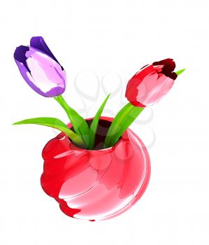 Tulips with leaf in vase