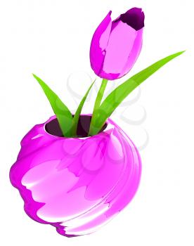 Tulips with leaf in vase