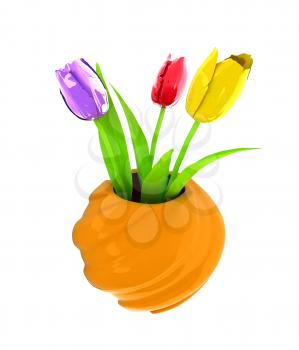 Tulips with leaf in vase