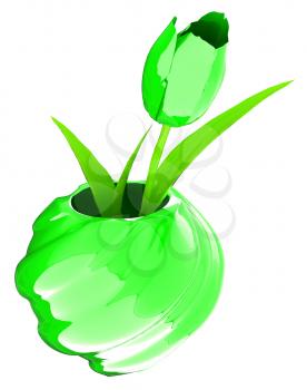 Tulips with leaf in vase