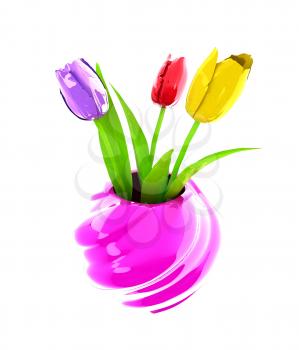 Tulips with leaf in vase