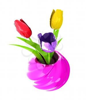 Tulips with leaf in vase