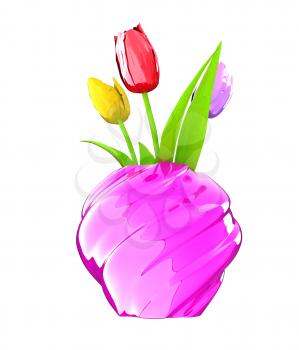 Tulips with leaf in vase