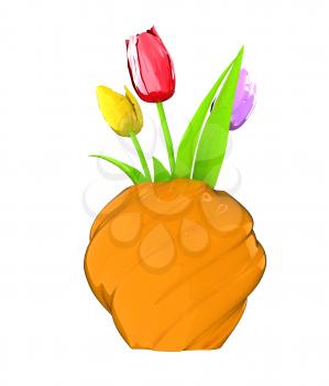 Tulips with leaf in vase