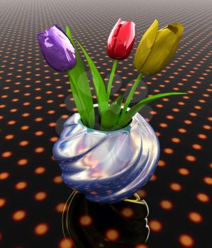 Tulips with leaf in vase