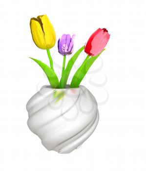 Tulips with leaf in vase