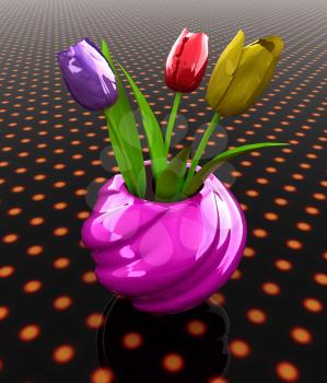 Tulips with leaf in vase