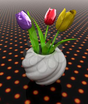 Tulips with leaf in vase