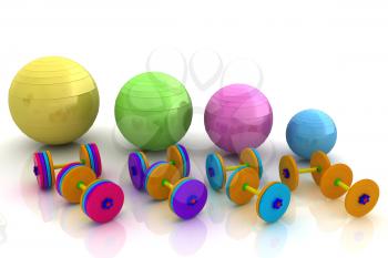 Fitness ball and dumbell