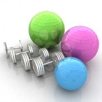 Fitness ball and dumbell