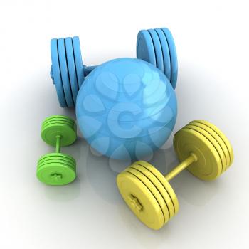 Fitness ball and dumbell