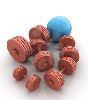 Fitness ball and dumbell