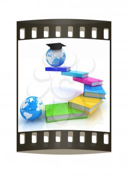 The growth of education. Globally. On a white background. The film strip