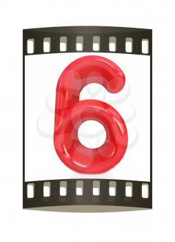 Number 6- six on white background. The film strip 