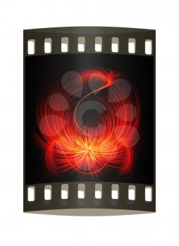 tongues of fire on black background. The film strip
