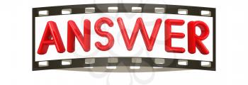 answer 3d red text on a white background. The film strip